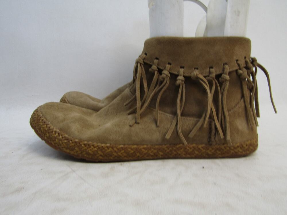UGG Womens Size 6.5 M Brown Suede Fringe Zip Ankle Fashion Boots Bootie - Picture 1 of 11